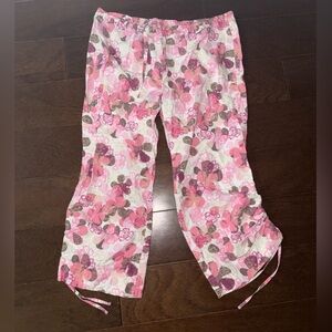 Lilu Pink Floral Pajama Pants crop pants